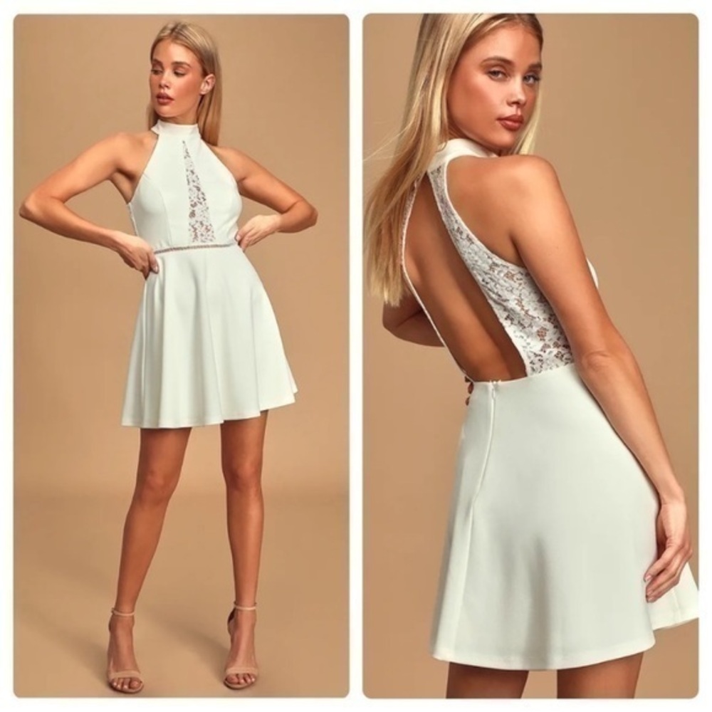 NWT Lulu’s Take a Twirl Lace Backless Skater Dress